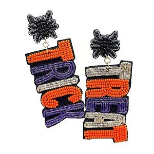 TRICK OR TREAT Spider Spooky Halloween Seed Beaded Scary Earrings